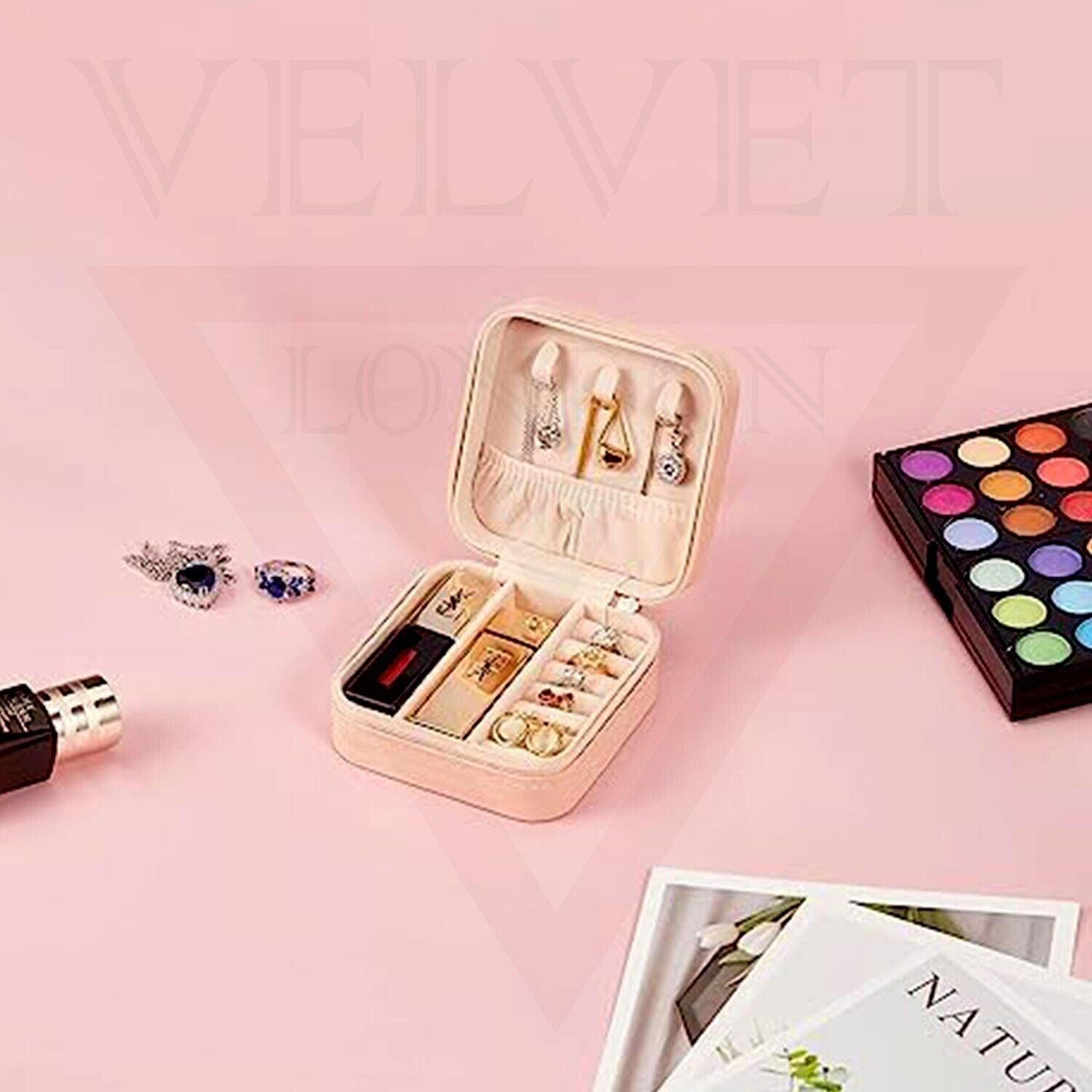 Jewellery Box for Women Storage Case Zipper Leather for Earrings Rings Necklaces