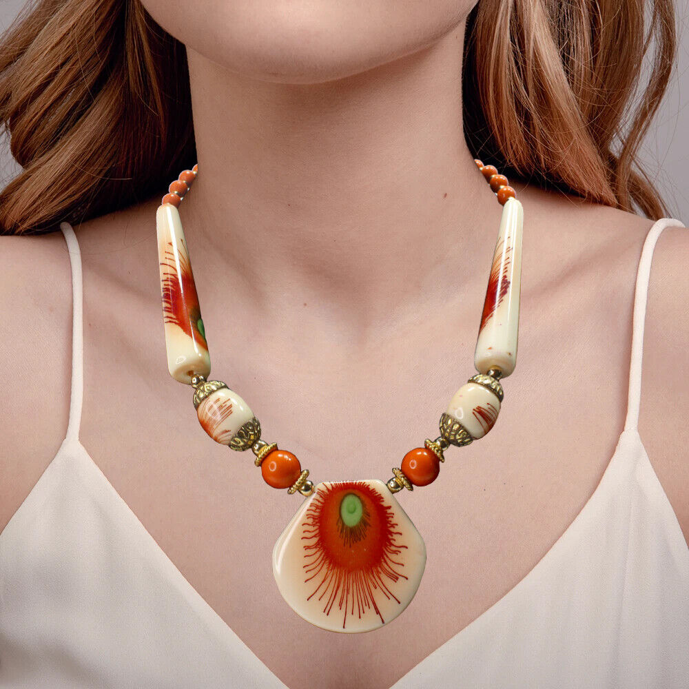 Tribal Colourful Beaded Traditional Necklace Pendant With Earrings Boho Ethnic