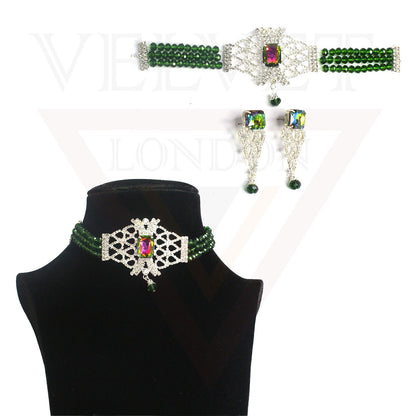 Necklace Earrings Set Crystal Pearl Choker Traditional Beads Girls Jewellery Set
