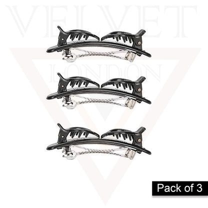 3x Twist Hair Clips Black Double Bangs Hairstyle Hairpins Women Hair Accessories