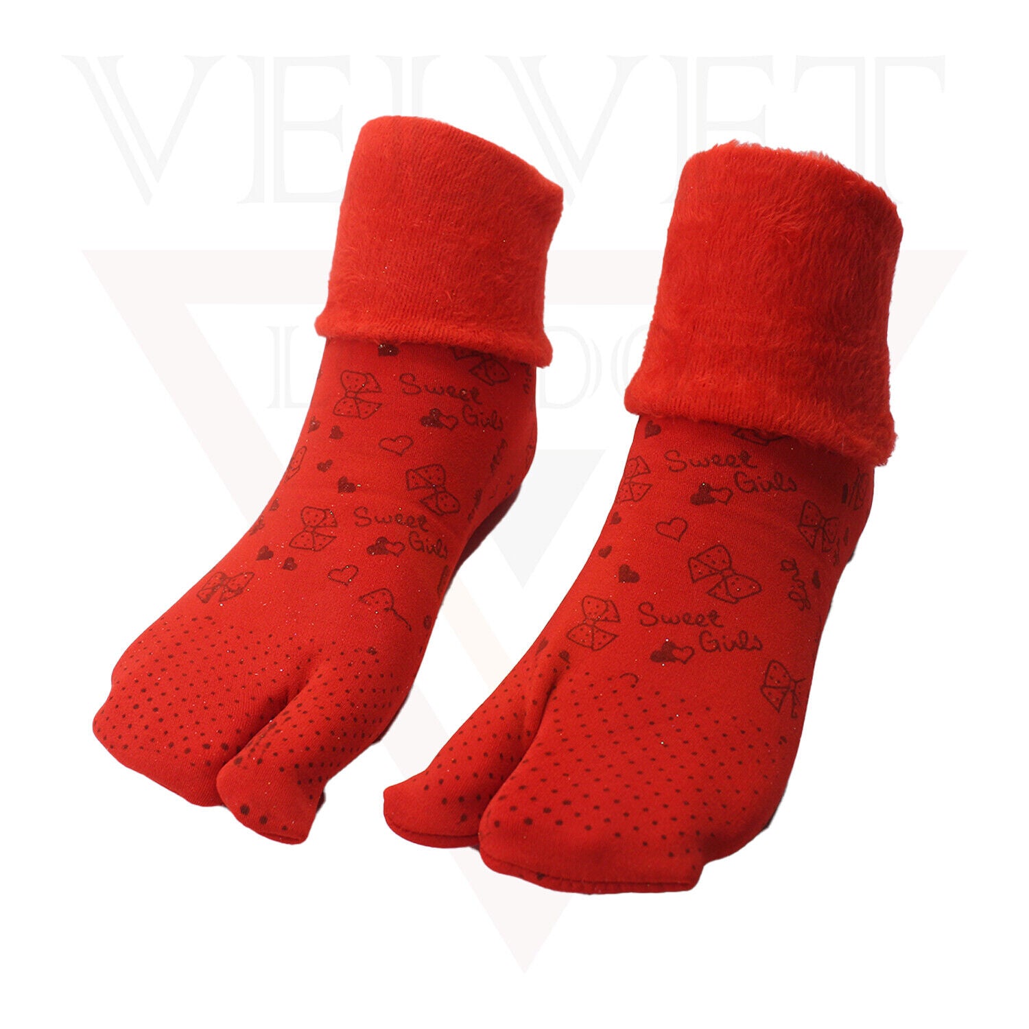 Velvet Socks Winter Warm Cosy Stylist Latest Thumb Thermal Soft Red Printed Sock
