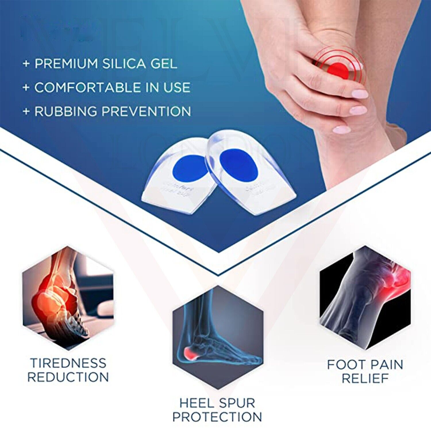 3pcs Shoe Inserts Silicone Gel Heel Cups Support Pads Plantar Fasciitis Cushion