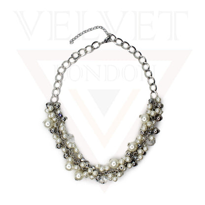 Beads Necklace Silver Chins Diamond With White Pearl Choker Partywear Jewellery