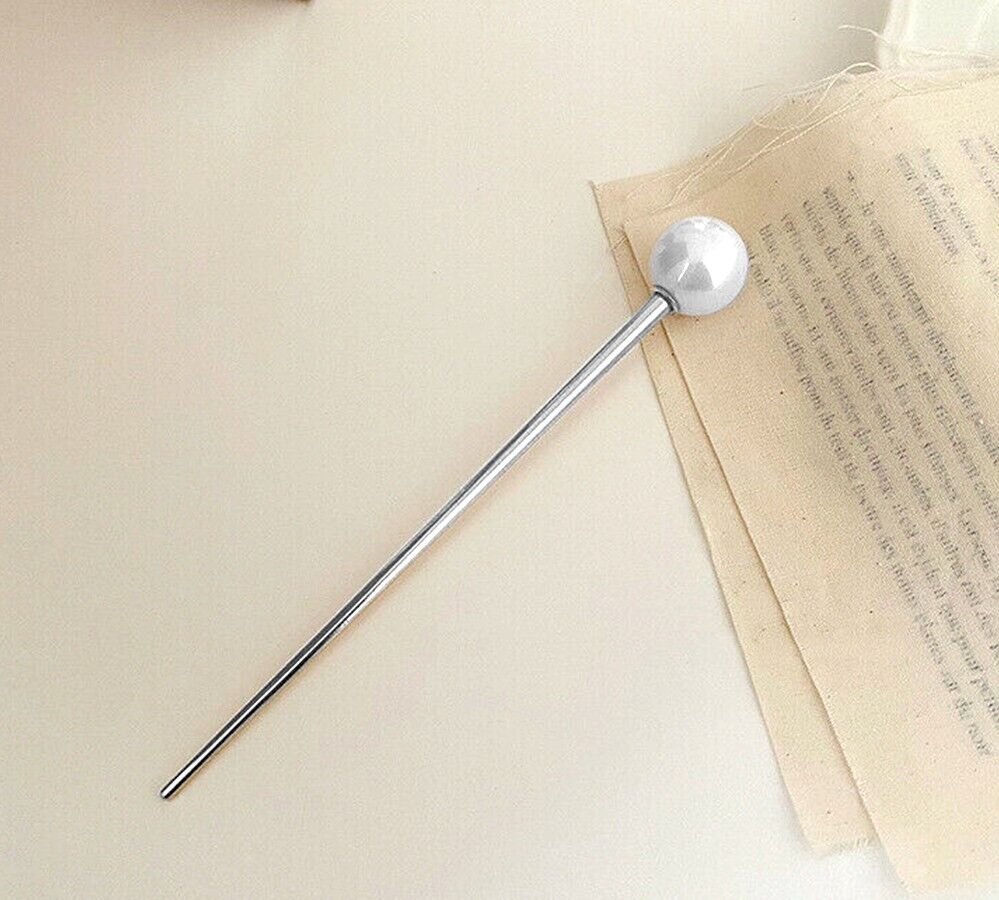 2x Pearl Chopstick Bun Holder Stick Hairpin Headwear Chinese Metal Hair Stick