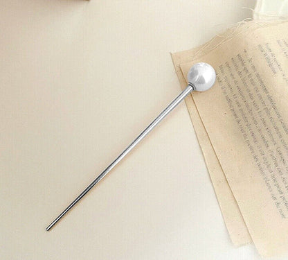 2x Pearl Chopstick Bun Holder Stick Hairpin Headwear Chinese Metal Hair Stick