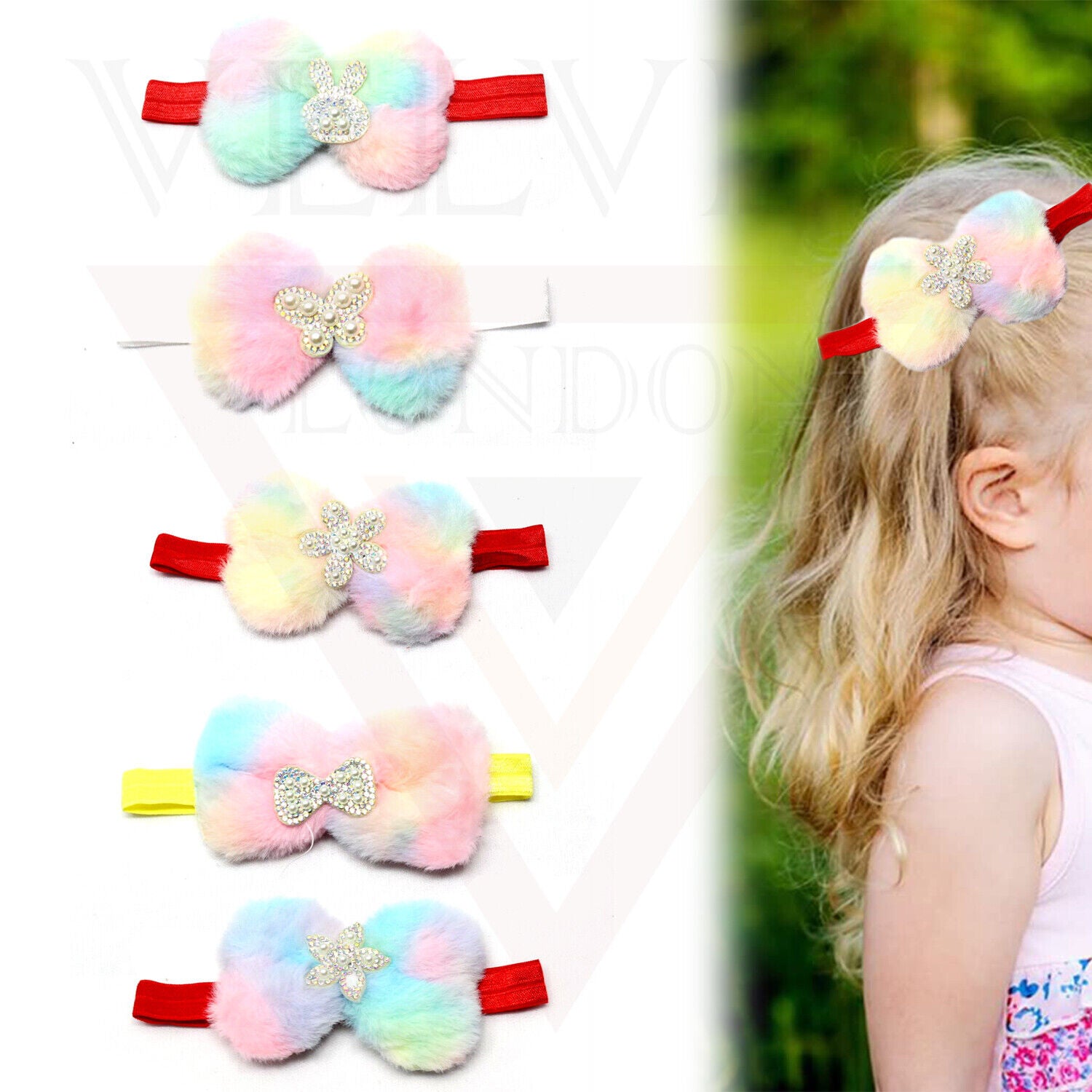 Baby Headbands Hair Band Ribbon Furry Girls Headwear Bow Lace Elastic HairBands