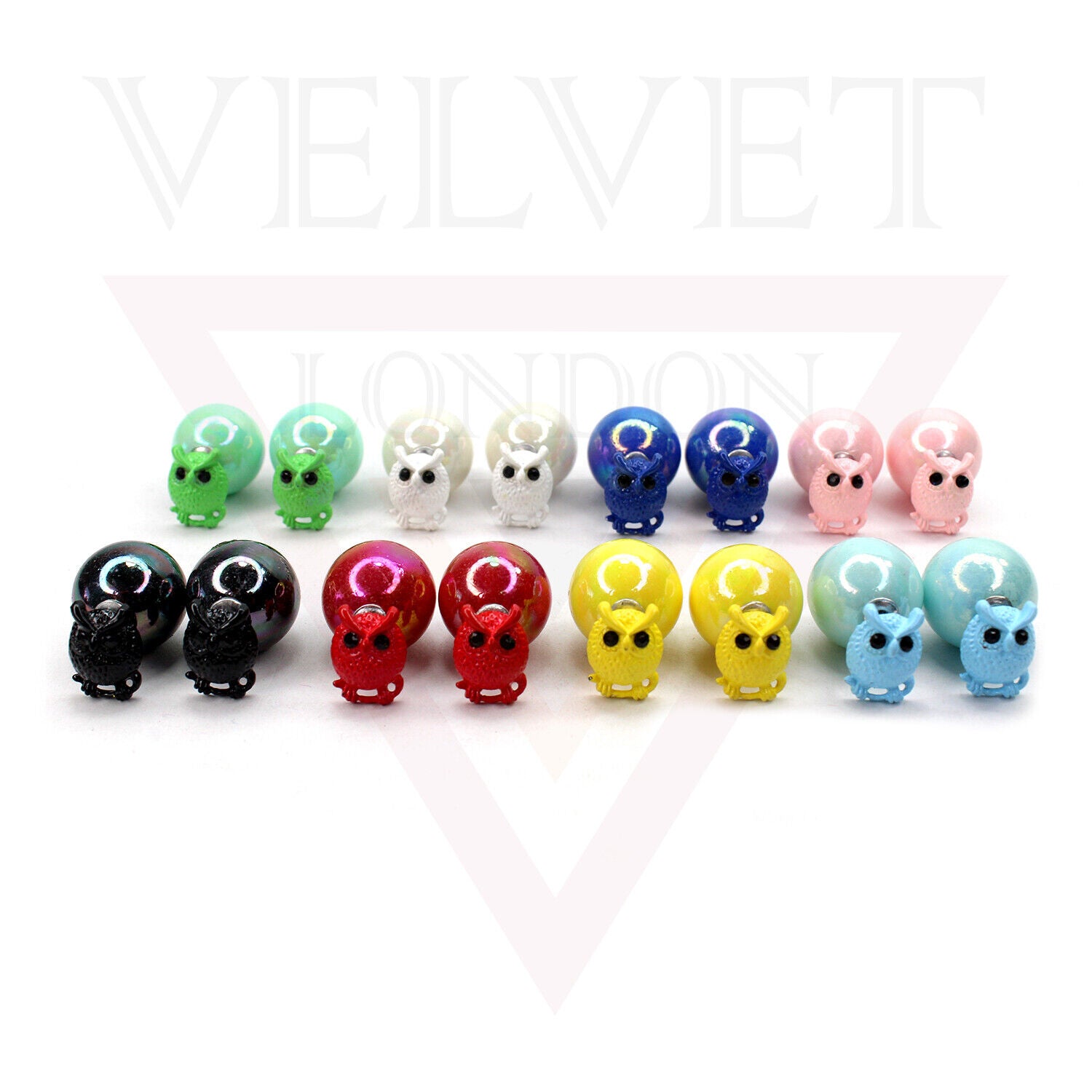 Owl Stud Earrings Pearl Double Sided Ear Studs Light Weight Cute Partywear