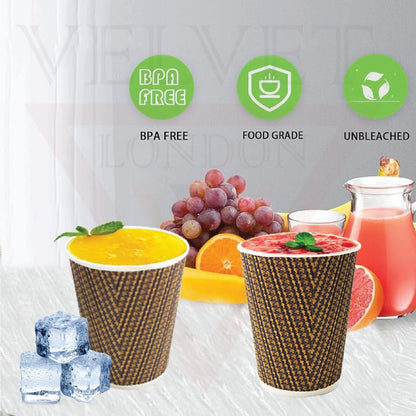 Disposable Coffee Cups Triple Layer Kraft Ripple Paper Cups Insulated Paper Cups
