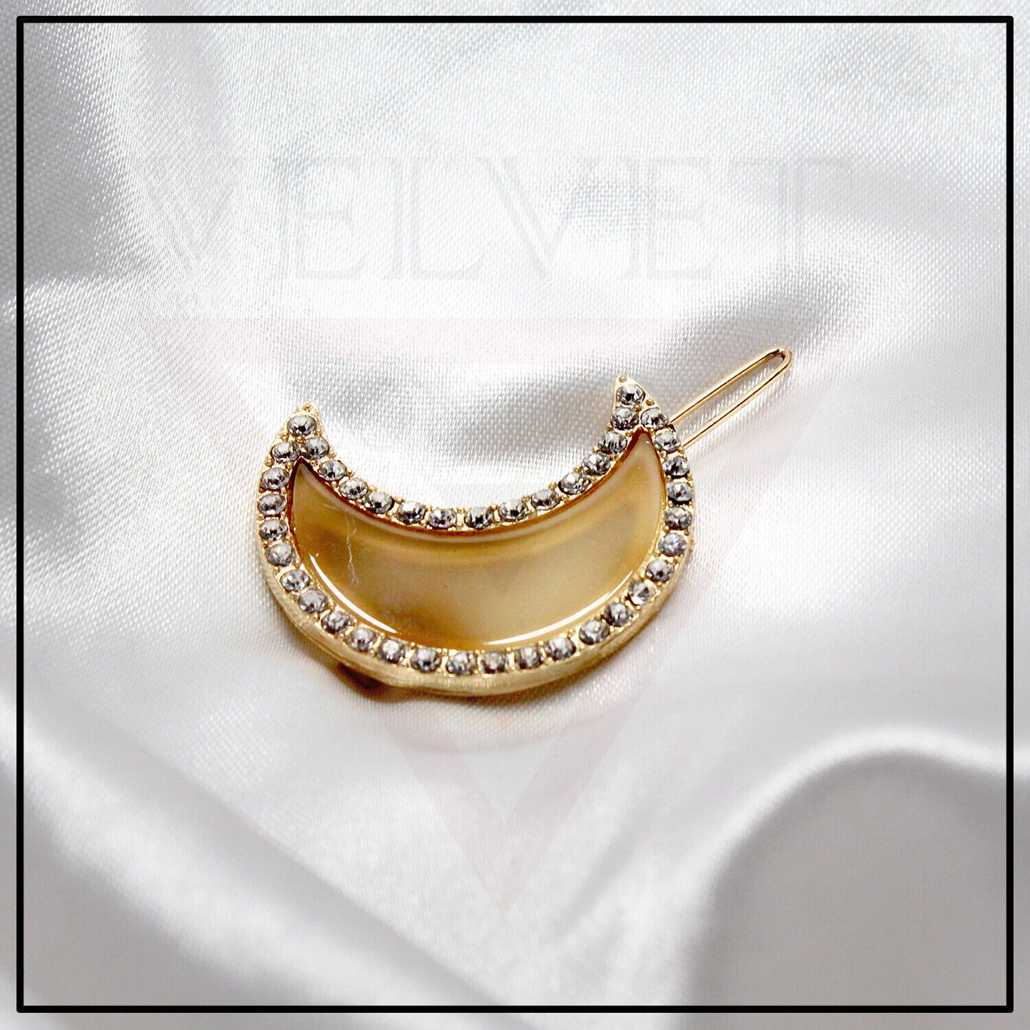 Marble Half Moon Shape Hair Clip Dimond Crystal Hair Slide Clip Golden Grip Pin 