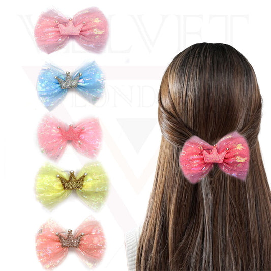 Glitter Crown Bows Ribbon Hair Bows Clips Pins Hair Slides Barrattes For Girls