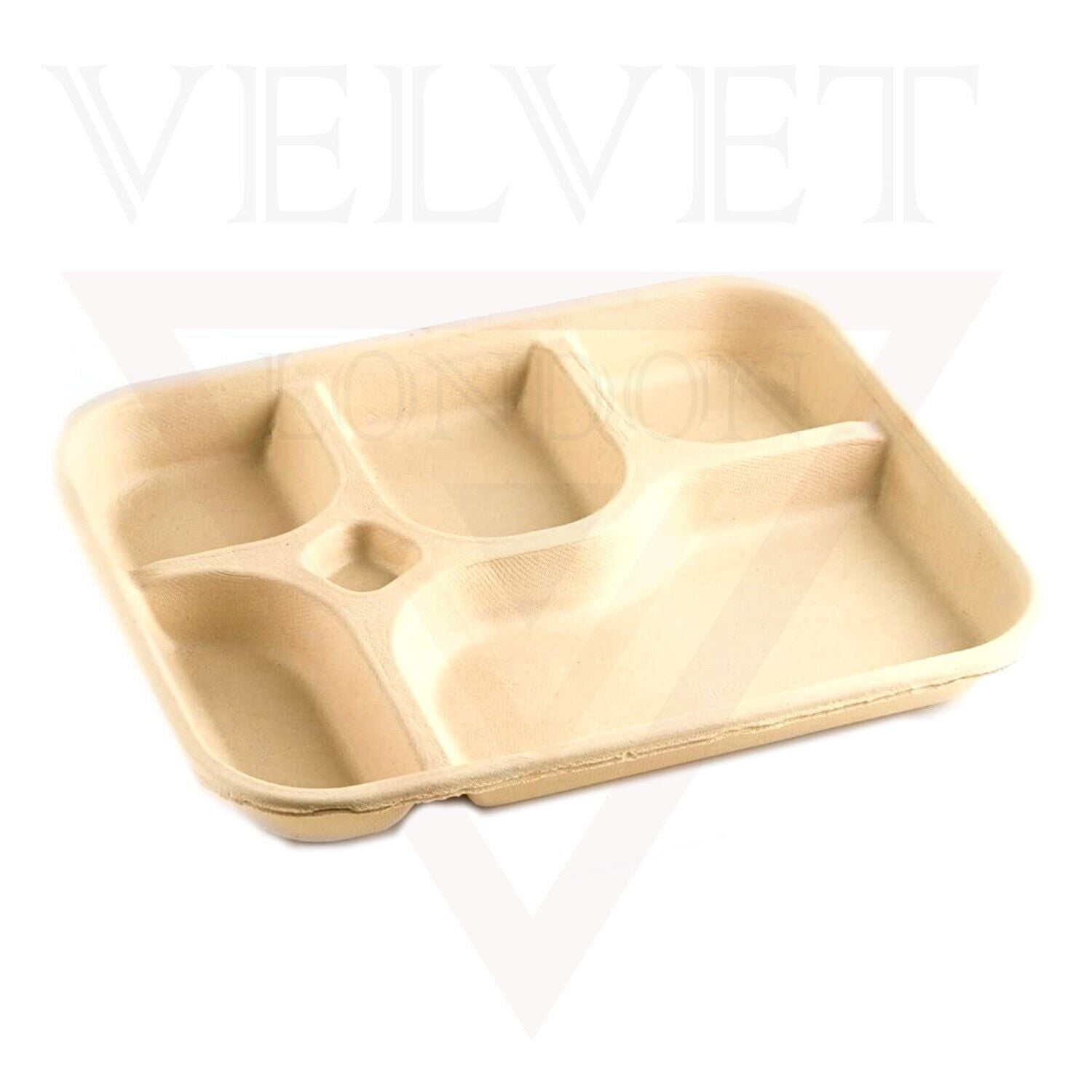 25 50 100 Sugarcane 5 Compartment Tray Bagasse Plates Biodegradable Partyware