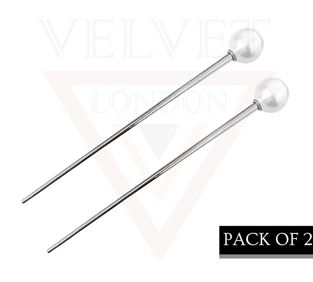 2x Pearl Chopstick Bun Holder Stick Hairpin Headwear Chinese Metal Hair Stick