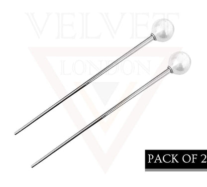 2x Pearl Chopstick Bun Holder Stick Hairpin Headwear Chinese Metal Hair Stick