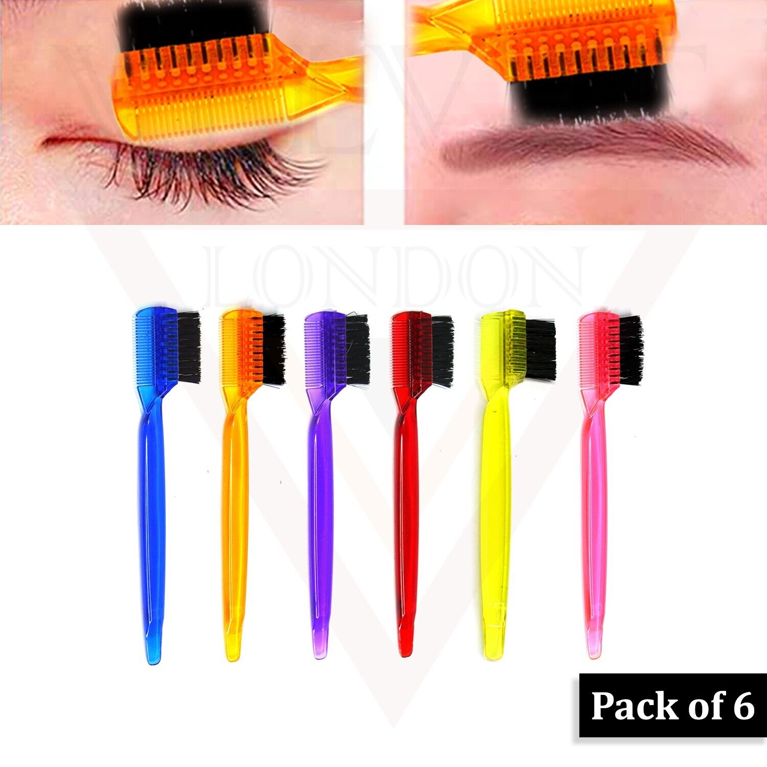 6Pcs Makeup Cosmetic Tools Duo Eyebrow & Eyelash Extension Comb & Brush 2 in 1