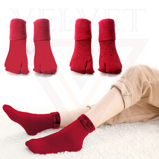 Velvet Socks Winter Warm Cosy Soft Thumb Thermal Thick Snow Maroon Printed Socks