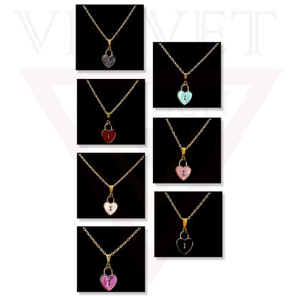 Heart Pendant Necklace Small Colour Lock Golden Chain Vintage Delicate Choker UK