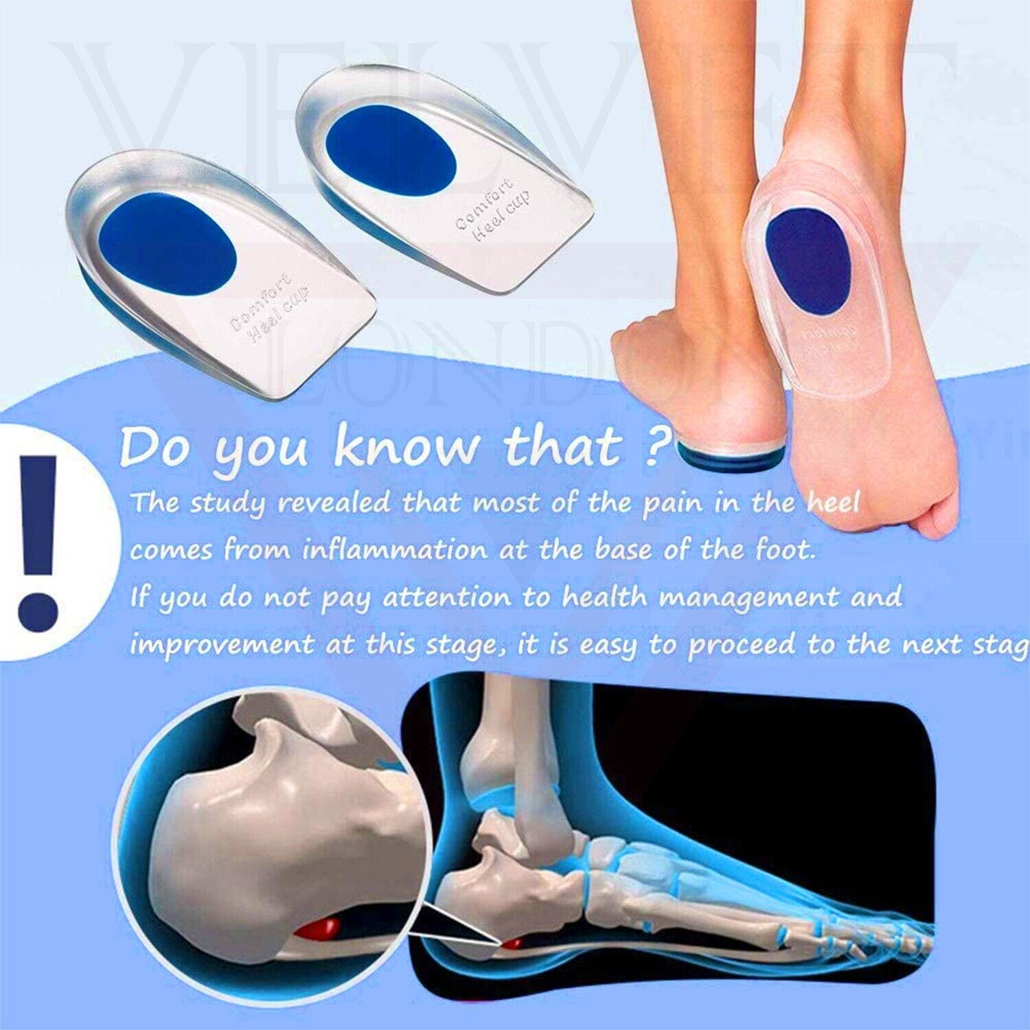3pcs Shoe Inserts Silicone Gel Heel Cups Support Pads Plantar Fasciitis Cushion
