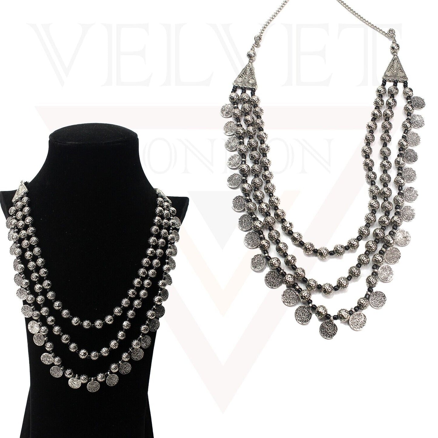 Multi Layer Necklace Beads Antique Oxidized Traditional Boho Choker Jewellery