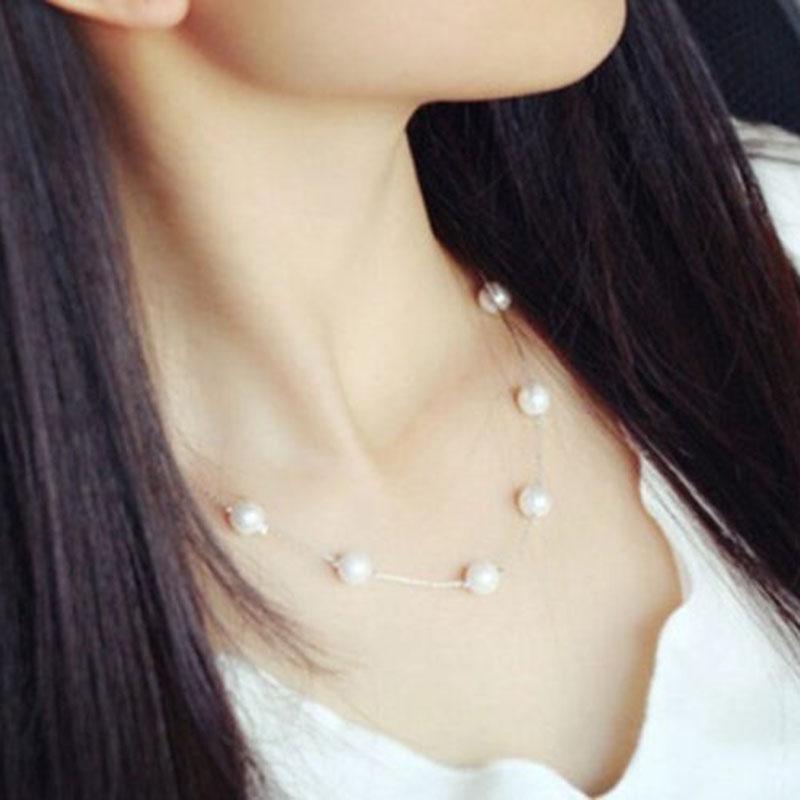 Pearl Necklace Golden Chain Choker Vintage Wedding Bridal Jewelry Gift For Her