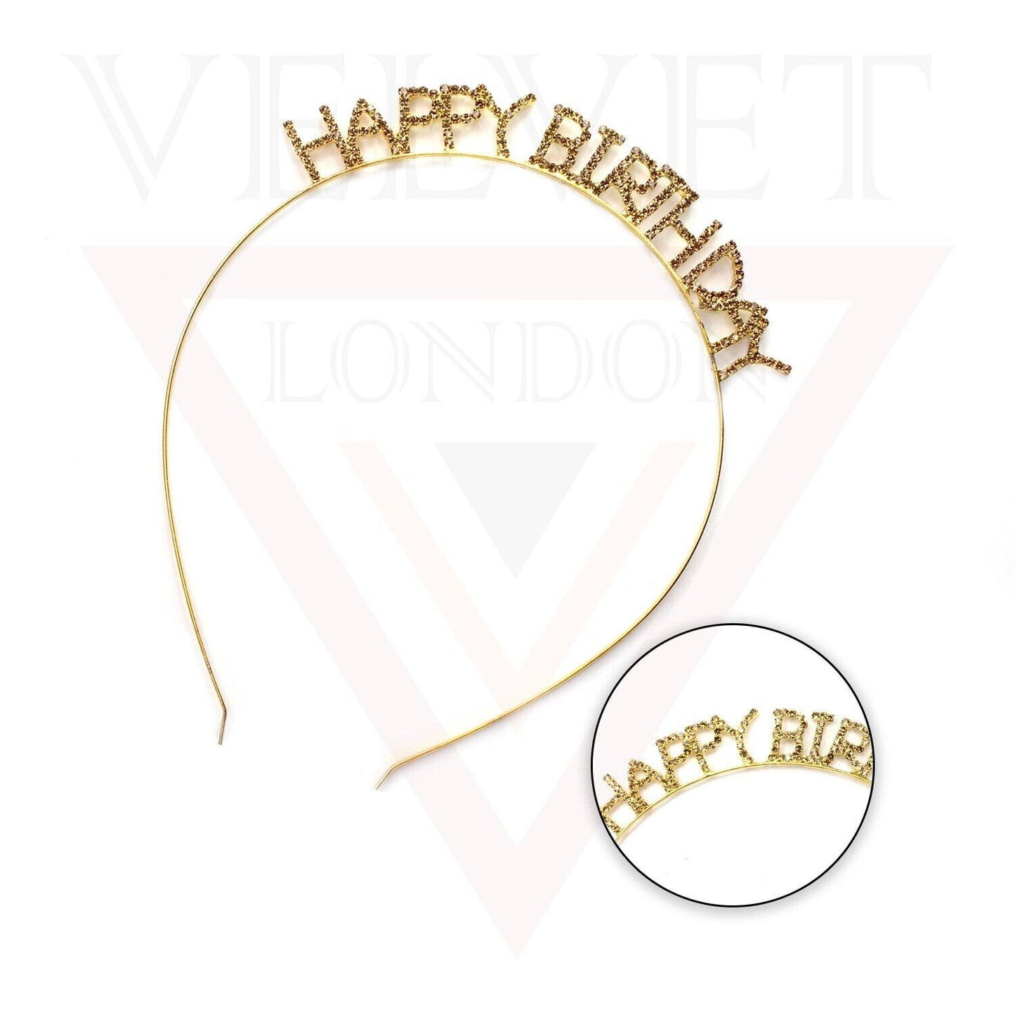 Happy Birthday Headband Golden Hair Hoop Hairband Rhinestone Princess Crown