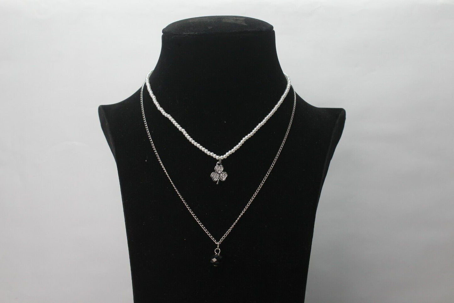 Chain Necklace 2 Layers Silver Chain Choker White Beads Pearl Jewelry Necklace