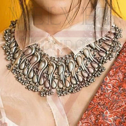 Necklace Earrings Antique German Silver Oxidized Traditional Boho Choker Ethnic