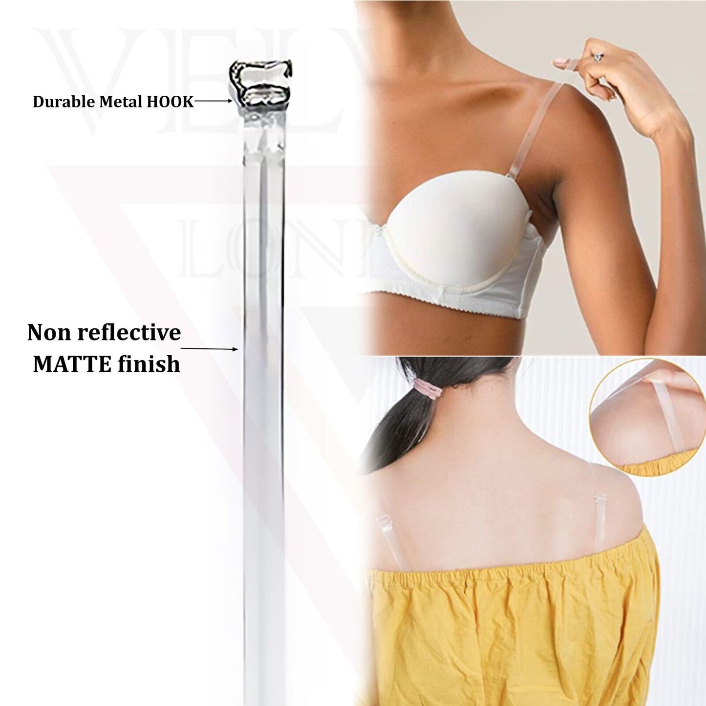 Transparent Bra Strap Invisible Thick Elastic Clear Adjustable Metal Hook New UK