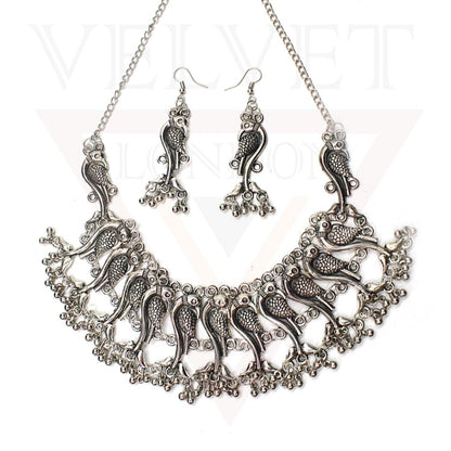 Necklace Earrings Antique German Silver Oxidized Traditional Boho Choker Ethnic