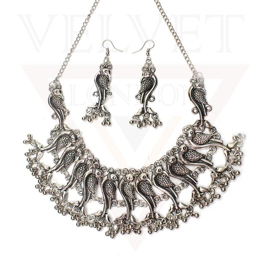 Necklace Earrings Antique German Silver Oxidized Traditional Boho Choker Ethnic