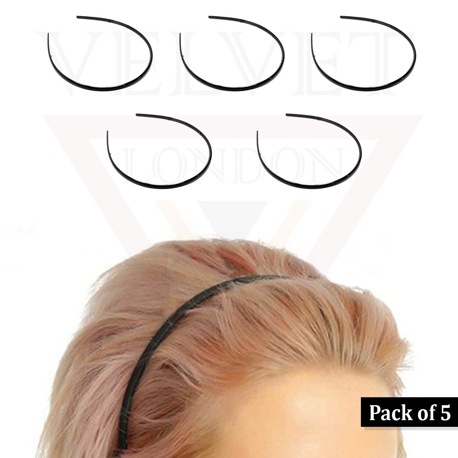 Hair Bands Plastic Headband 5PCS Plain Black Thin Gripper Teeth Hair Hoop Unisex
