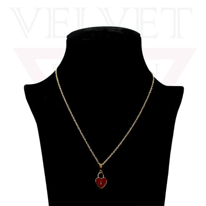 Heart Pendant Necklace Small Colour Lock Golden Chain Vintage Delicate Choker UK