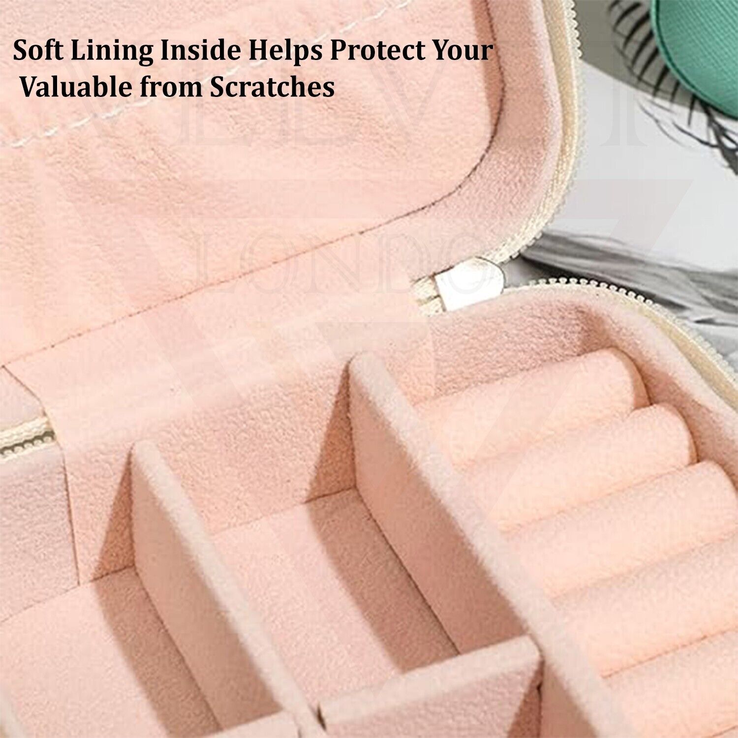 Jewellery Box for Women Storage Case Zipper Leather for Earrings Rings Necklaces