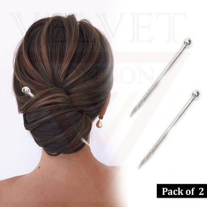 2x Chopstick Bun Sticks Chinese Hair Styling Bun Holder Metal Silver Hair Sticks