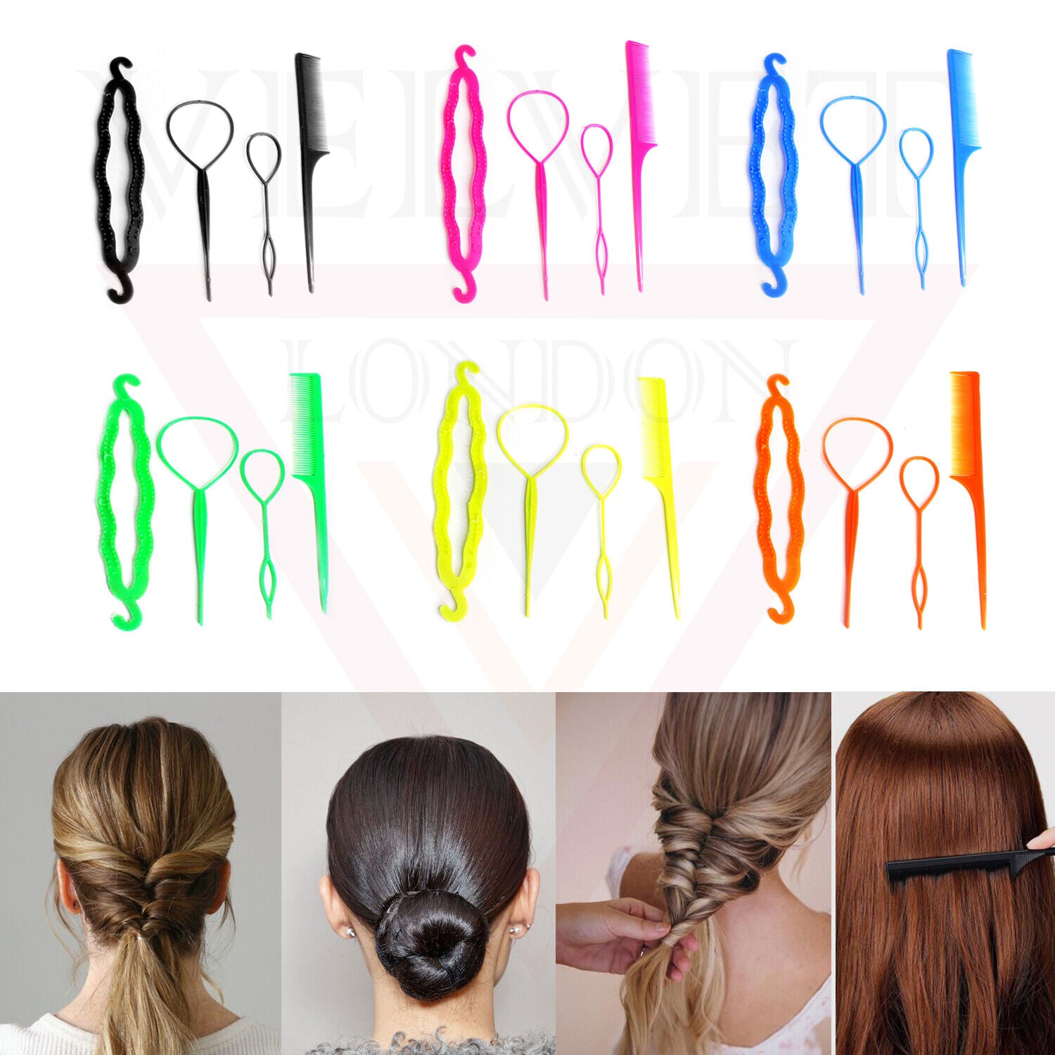 4Pcs Hair Bun Maker Styling Tools Hair Braid Ponytail Loop Maker Topsy Tools