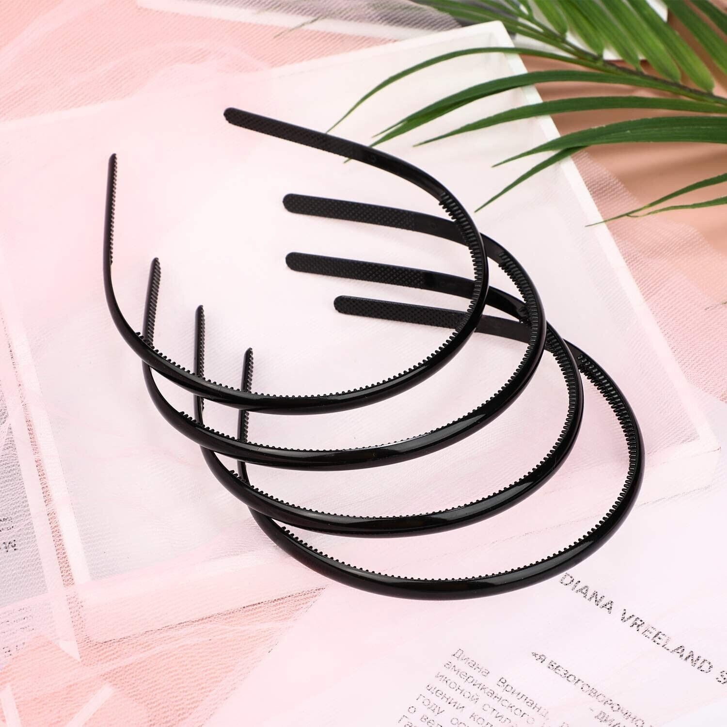 4Pcs Slim Hair Bands Plastic Black Headbands With Teeth Skinny Thin Hair Hoop