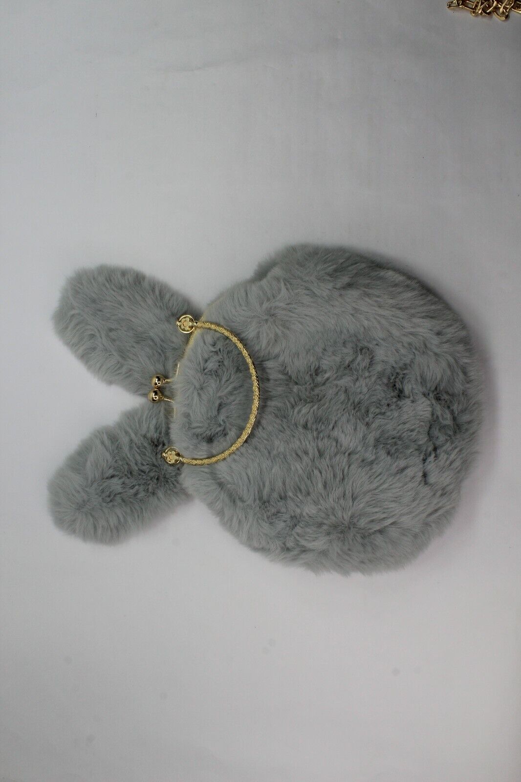 Purse Shoulder Bag Fur Rabbit Ear Long Gold Metal Chain Clutch Plush Side Bag