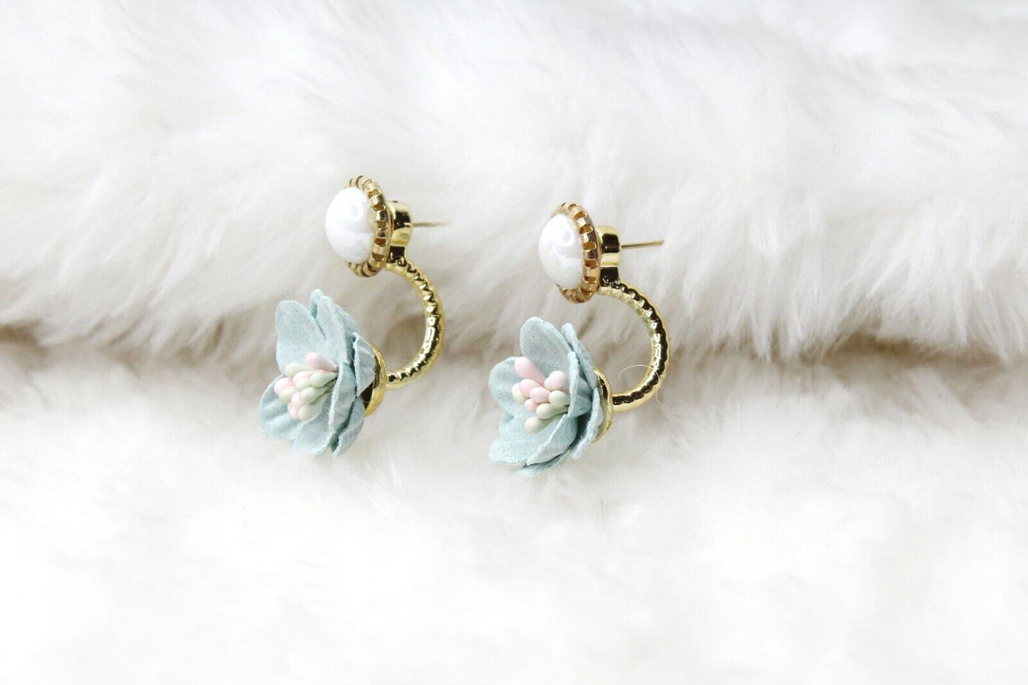 Double Sided Flower Pearl Stud Earring Wedding Jewelry Ear Stud Earrings UK