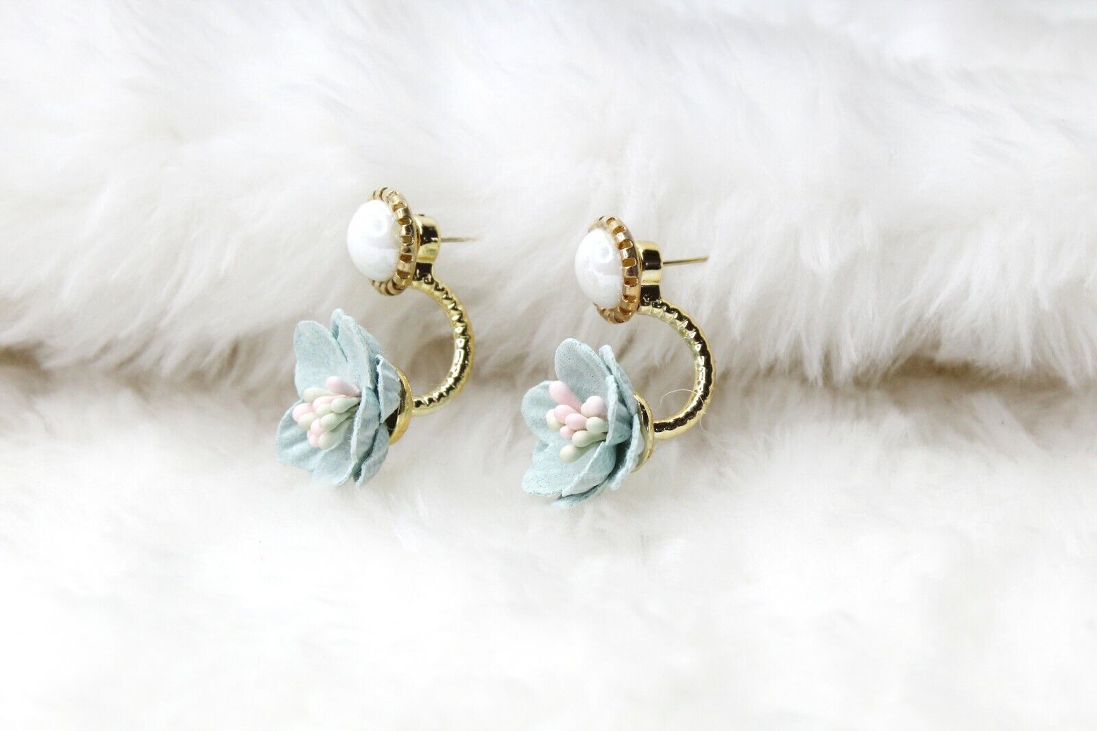 Double Sided Flower Pearl Stud Earring Wedding Jewelry Ear Stud Earrings UK