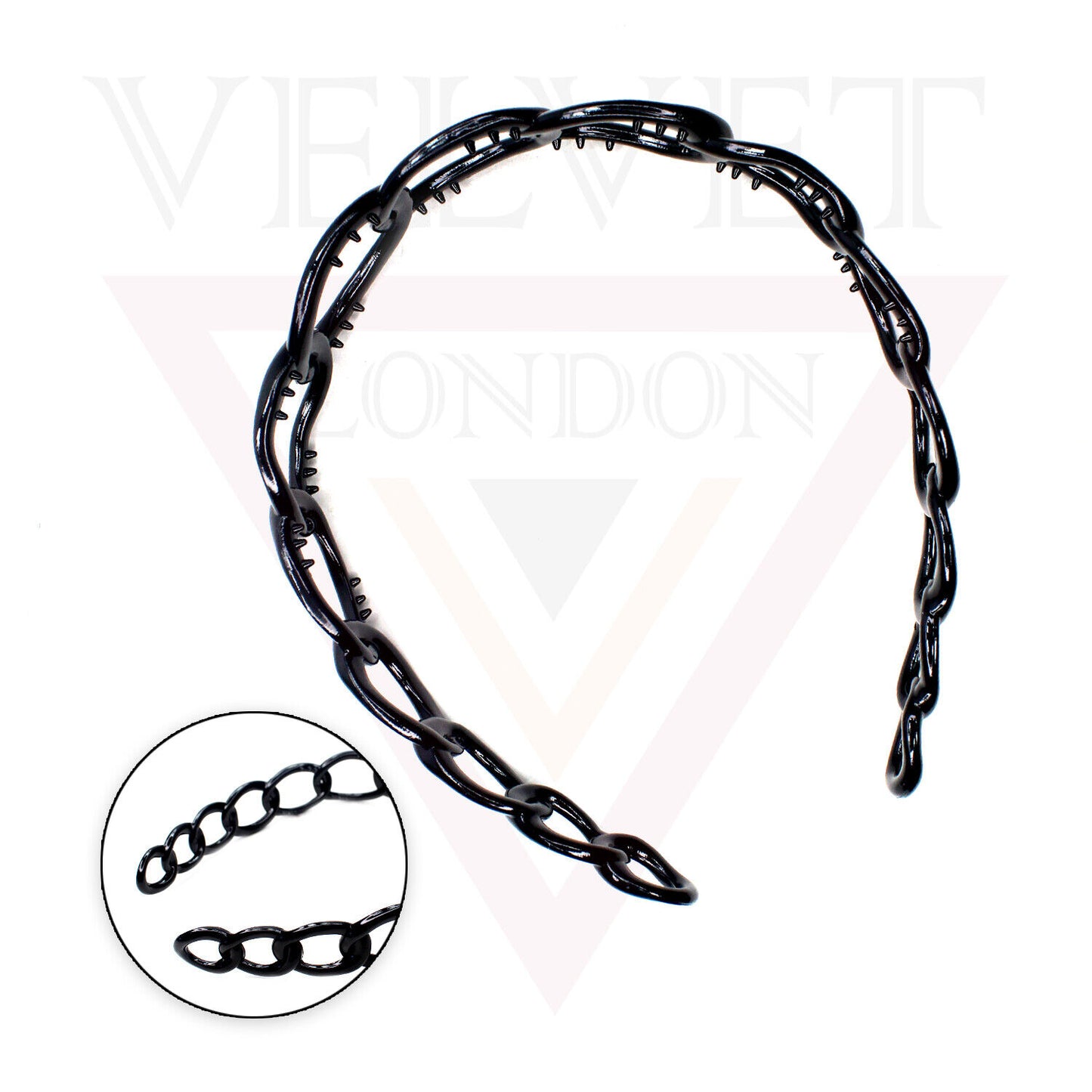 Hair Band Oval Chain Link Headband Grip Teeth Plastic Dark Colour Hair Hoop