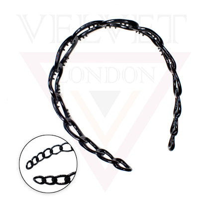 Hair Band Oval Chain Link Headband Grip Teeth Plastic Dark Colour Hair Hoop