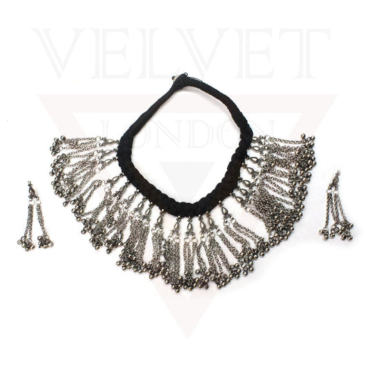 Necklace Earring Sets Tassel Chain Traditional Tribal Antique Oxidized Choker