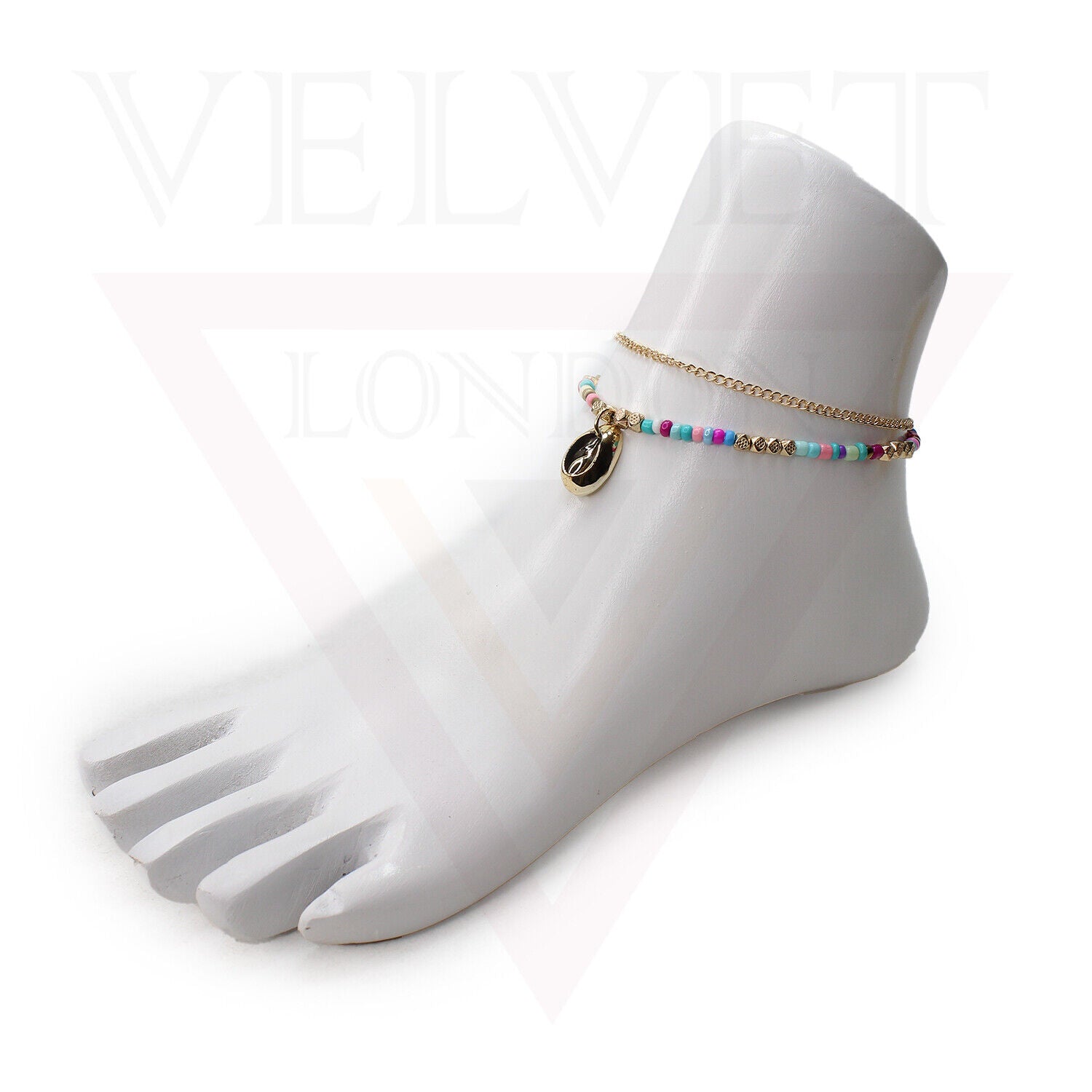 Cord Anklet Ankle Bracelet Crystal Bead Beach Adjustable Golden Foot Jewellery