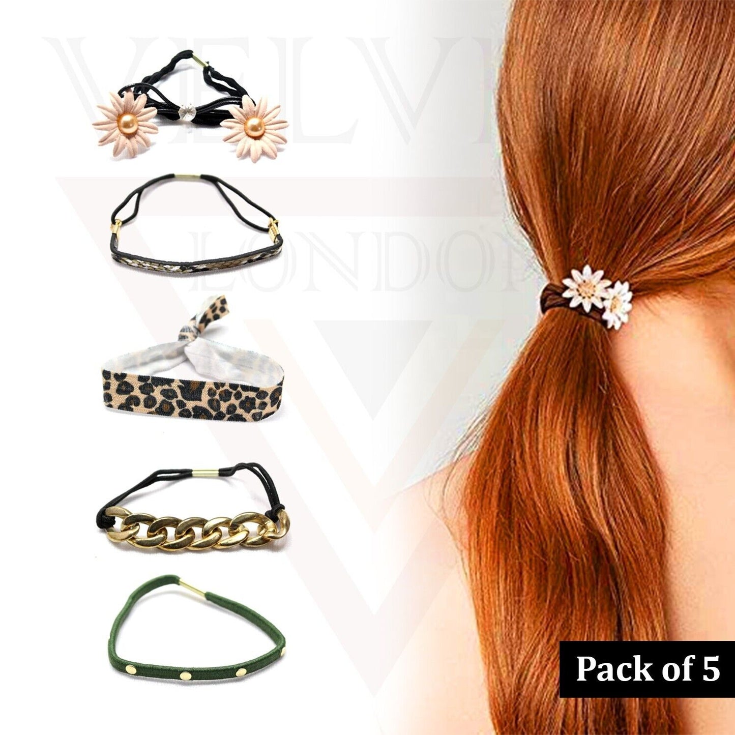5x Designer Hairband Hair Band Ring Elastic HairTies Rope Thin Hairbands