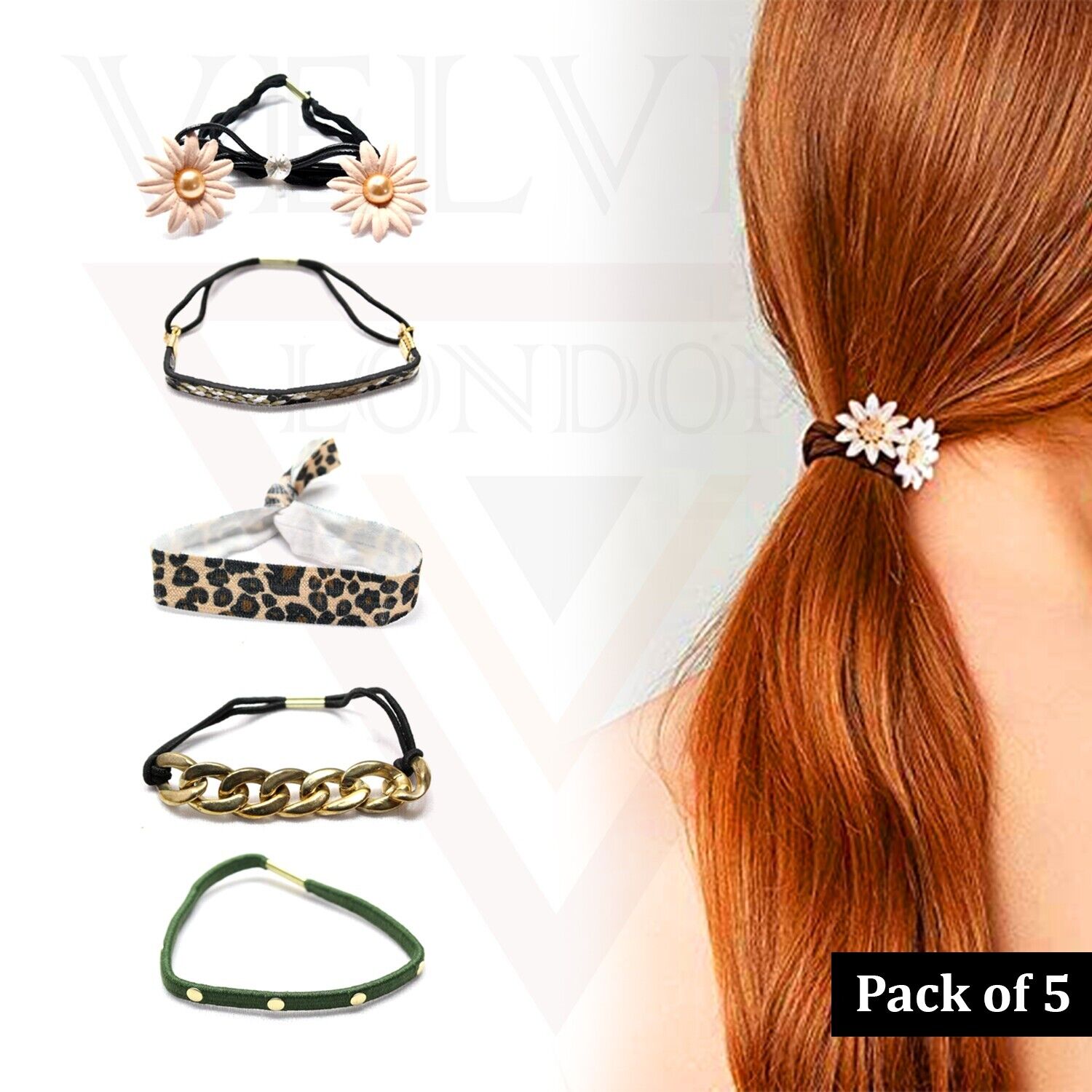 5x Designer Hairband Hair Band Ring Elastic HairTies Rope Thin Hairbands