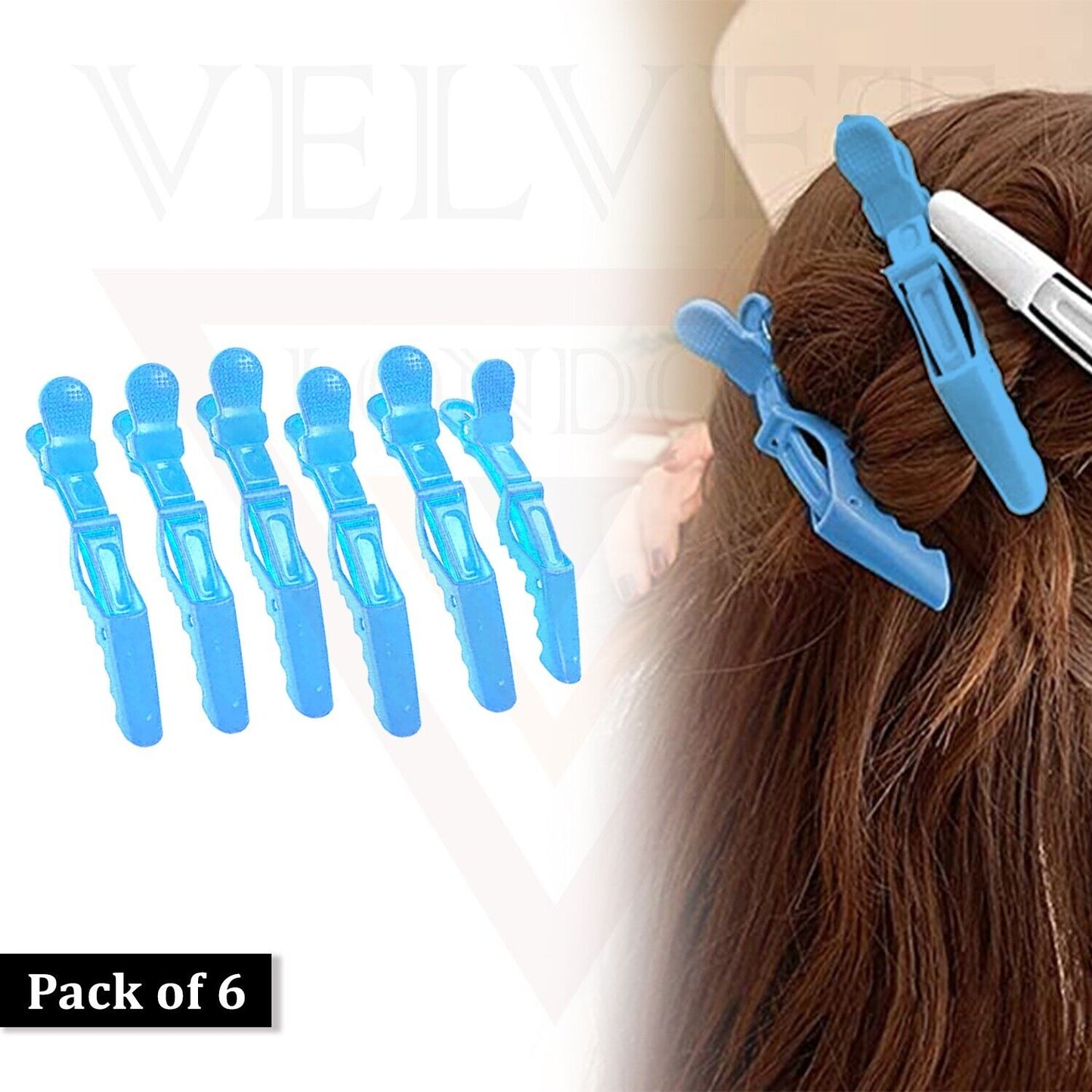 6Pcs Sky Blue Alligator Clips for Hair, Crocodile Salon Sectioning Clamps Clip