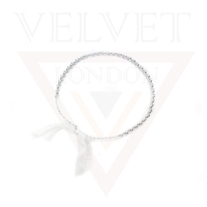 Tiara Crown Headbands Twin Small Pearl With Wire Hair Band Ribbon Party Wedding