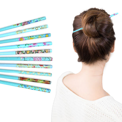 12x Assorted Wooden Colourful Long Hair Sticks Chopsticks Wooden Bun Holder Wood Stick Hair Accessories UK