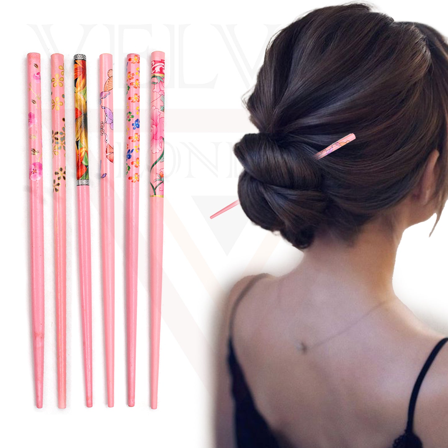 6x Assorted Wooden Colourful Long Hair Sticks Chopsticks Wooden Bun Holder Wood Stick UK