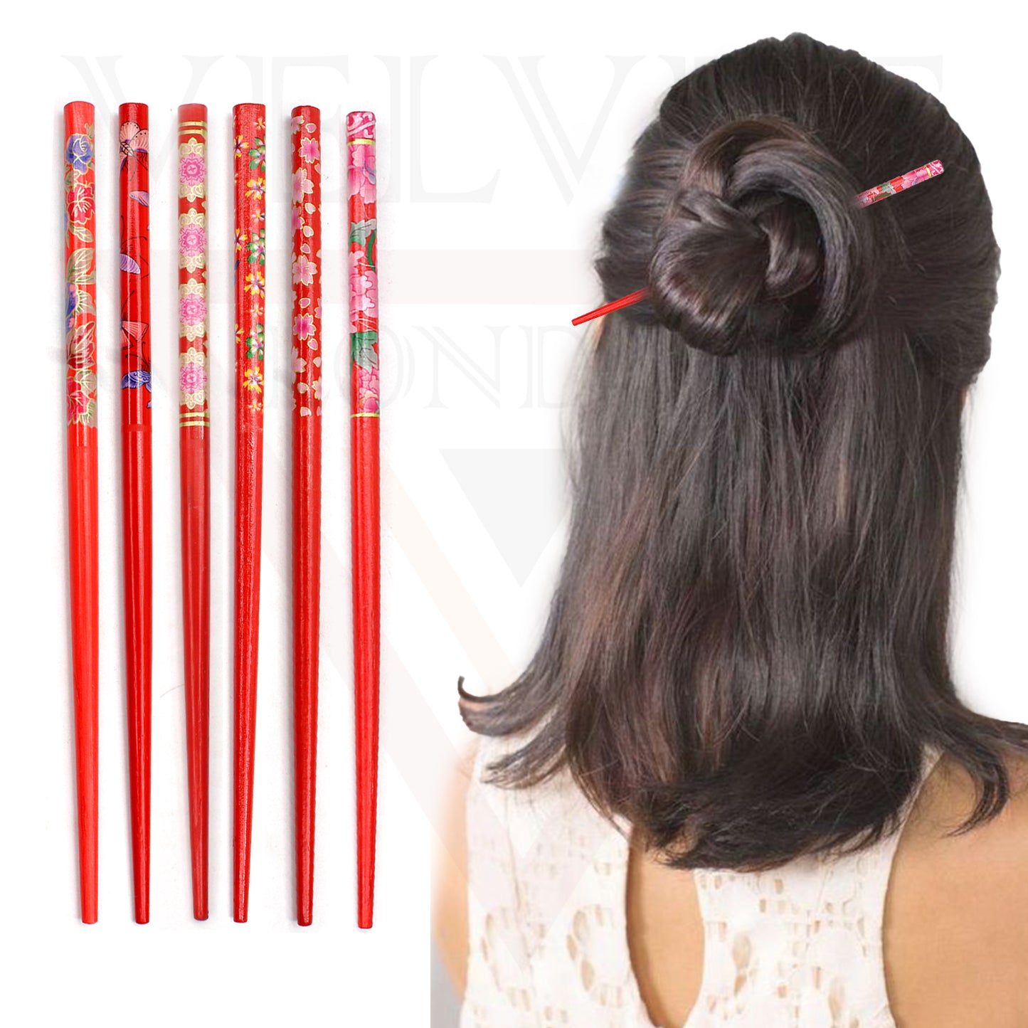 6x Assorted Wooden Colourful Long Hair Sticks Chopsticks Wooden Bun Holder Wood Stick UK