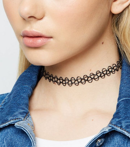 Retro Style Tattoo Necklace Stretch Elastic Choker Black Classic Stretch Vintage